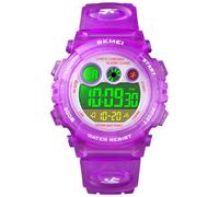 Alienwork Seven-Color LED Digital Children’s Watch Boys Girls Violet Strap Calendar Date-Month White Chronograph Sport Multi-Function