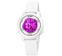 Alienwork Seven-Color LED Digital Children’s Watch Boys Girls White Silicone Strap Calendar Date-Month Multi-Coloured Chronograph Sport Multi-Function