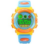 Alienwork Seven-Color LED Digital Children’s Watch Boys Girls Yellow Strap Light Blue Calendar Date-Month Chronograph Sport Multi-Function