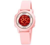 Alienwork Seven-Color LED Digital Children’s Watch Girls Pink Silicone Strap Calendar Date-Month Multi-Coloured Chronograph Sport Multi-Function