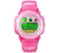 Alienwork Seven-Color LED Digital Children’s Watch Girls Pink Strap Calendar Date-Month White Chronograph Sport Multi-Function