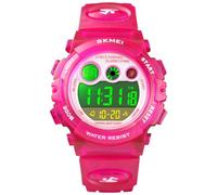Alienwork Seven-Color LED Digital Children’s Watch Girls Rose Strap Calendar Date-Month White Chronograph Sport Multi-Function