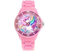Alienwork Unicorn Girl Children's Teacher Watch Girls Pink Silicone Strap Multi-Coloured Children's Kid Waterproof 5 ATM Learning Time