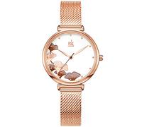Alienwork Women's Watch Rose Gold Metal Mesh Strap White Elegant