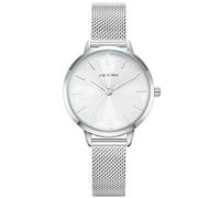 Alienwork Women's Watch Silver Metal Mesh Strap White Elegant