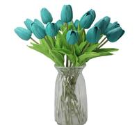ALIERSA 10-Heads Home Decoration Mini Tulip Real Touch Tulip Artificial Flowers Bouquets (Dark Teal)