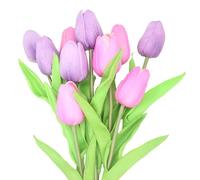 ALIERSA Artificial Flowers 10 Heads Mini Real Touch Artificial Tulip for Home Wedding Party Centerpiece Decoration (Mixed Purple)