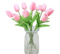 ALIERSA Artificial Flowers 10 Heads Mini Real Touch Artificial Tulip for Home Wedding Party Centerpiece Decoration (Old Pink)