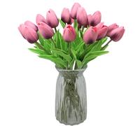 ALIERSA Artificial Flowers 10 Heads Mini Real Touch Artificial Tulip for Home Wedding Party Centerpiece Decoration (Dark Berry Pink)
