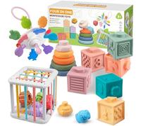 Aliex 4 in 1 Baby Toys, Montessori for Babies | Food-Grade Silicone - Sensory - Stacking - Shape Sorter - Blocks Cube - Developmental Toys