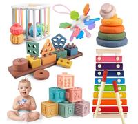 Aliex 6 in 1 Montessori Baby Toys with Shape Sorter & Xylophone for 18M+