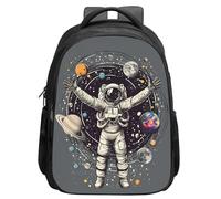 ALIFAFA Astronaut Backpack Planet Around the Astronaut School Bookbag, Space Galaxy Back Pack Shoulder Bag, Elementary School Boys Girls Backpack, 16 Inch Backpack with 2 Compartments, Grey,