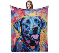 ALIFAFA Labrador Retriever Gifts Blanket, Cute Blue Pink Black Labrador Art Blanket, Lab Dog Lovers Plush Throw Blanket, 80"x60"