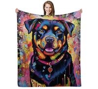 ALIFAFA Rottweiler Blanket, Cute Colorful Splash Dog Throw Blanket, Rottweiler Lovers Gift, Cozy Plush Accessory, 60"x50"