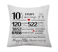 aligarian 10th Marriage Gift 10 Years of Wedding Anniversary Cushion Cover Anniversary Keepsake Gifts for Wife Husband Women Men Couples Families Decorative Cushion Cover Pillow Case Gifts (10th)