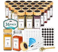 Aliggbent Spice Jars with Lable, 36 Pcs 4 oz Glass Spice Jars with Bamboo Lids, Spice Containers Bottles, Glass Seasoning Jars with Shaker Lids, Collapsible Funnel, for Spice Racks, Pantry,Cupboard