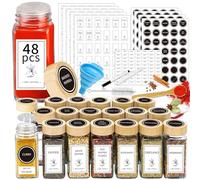 Aliggbent Spice Jars with Lable, 48 Pcs 4 oz Glass Spice Jars with Bamboo Lids, Spice Containers Bottles, Glass Seasoning Jars with Shaker Lids, Collapsible Funnel, for Spice Racks, Pantry,Cupboard