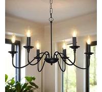 Alighting Black Chandelier, 6-Lights Farmhouse Chandelier Rustic Ceiling Light for Dining Room, Hallway, Bedroom, E14(Not Included)