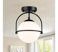 Alighting Black Globe Ceiling Light with 18cm Frosted Glass Shade, Semi Flush Mount Mid Century Modern Glass Ceiling Lights for Hallway, Bathroom, Kitchen (Bulb Not Included)