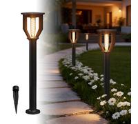 Alighting Solar Post Lights Outdoor Waterproof, Solar Lamp Post Lights with Pillars & Ground Stakes, Warm White 2200K, Garden Lamp Post for Patio, Driveway, Fence, Pathway & Yard Decoration