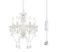 Alighting White Plug in Chandelier, 4 Light Mini Crystal Style Acrylic Pendant Ceiling Light with UK Plug, Adjustable Cable, 41x44 cm, Decorative Lighting for Bedroom, Living Room, Hallway