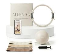 ALIGNAN Pilates Kit for Home Workouts with 14” Pilates Ring Pilates 8” Mini Ball with and 3 Booty Bands Set, Pilates Essentials Kit for Women with Guided Workout Video, Home Pilates Equipment, Beige