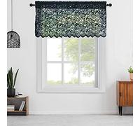 Aligogo 1 Piece Sheer Black Floral Lace Valance Scalloped Edge Boho Gothic Halloween Victorian Window Valance for Bathroom Kitchen Decor 52 x 18 Inch