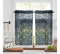 ALIGOGO Black Lace Kitchen Curtains 36 Inch Length Elegant Gothic Cafe Tier for Bedroom Bathroom Rod Pocket Small Window Halloween/Boho Room Decor 2 Panels
