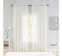 ALIGOGO Cream Lace Sheer Curtains 108 Inches Long 2 Panels Luxury Semi Sheer Curtains for Living Room Bedroom Quality Extra Long Length Lace Curtain Panels 52 W x 108 L Inch, Ivory