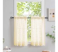 ALIGOGO Lace Half Window Curtains 30 Inch Length - Sheer Beige Boho Kitchen Cafe Curtains for Bedroom Basement, Light Filtering Short Lace Curtain for Front Door, RV Camper, 26W x 30L Inch, 2 Panels