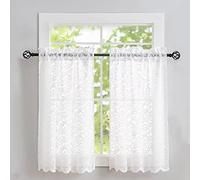 ALIGOGO Lace Kitchen Curtains 36 Inch Length 2 Pack Retro White Over Sink Lace Curtains Short for Small Window Sheer Bathroom Window Closet Laundry Room 26W x 36L Inch