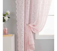 ALIGOGO Pink Curtains for Girls Bedroom Nursery 63 Inches Lenght 2 Panels Elegant Floral Lace Sheer Coquette Curtains for Living Room Rod Pocket Drapes Pink Bathroom Home Office Decor Aesthetic