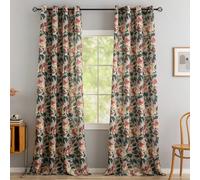 ALIGOGO Printed Botanical Curtains 96 Inches Long - 70s Two Pages Floral Curtains for Dining Room, Retro Spring Peony Leaf Light Filtering Linen Drapes Grommet Top, 50 x 96 Inches, Green & Beige