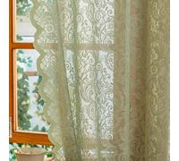 ALIGOGO Sage Green Lace Curtains 45 Inch Length - Boho Floral Cafe Short Curtains for Small Windows, Vintage Privacy Scalloped Edges Spring Summer Home Decor, 52 x 45 Inch, Light Green