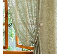 ALIGOGO, Sage Green Sheer Curtains 63 inches long, Boho Vintage Lace Curtains with Floral Pattern, Light-filtering, Country Style with Curved Hem, 2 Panels, 52x63 inches, Sage Green