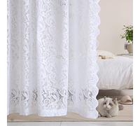 ALIGOGO White Lace Curtains 72 Inch Length Shabby Chic Living Room Door Vintage Sheer Floral Window Curtains Drapes Drawstring 1 Pair 52x72 Inch