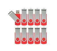 Alihelan 10pcs 16GB USB Flash Drives USB 2.0 Thumb Drive Bulk Pack Swivel Memory Stick 16 GB Fold Storage Jump Drive Zip Drive, 10 Pack Red