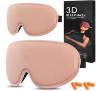 ALIIP 3D Contoured Sleep Mask 2-Pack with Free Earplugs, Pink Blackout Eye Masks for Side Sleepers, Adjustable Strap & Breathable Fabric for Travel, Twin Set