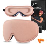 ALIIP 3D Contoured Sleep Mask with Free Earplugs, Pink Blackout Eye Mask for Side Sleepers, Adjustable Strap & Breathable Fabric for Travel, 1-Pack