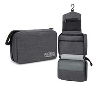 ALIIP Hanging Toiletry Bag Waterproof for Men & Women, Foldable Compact Travel Wash Bag with 3 Compartments, Lightweight One-Piece Makeup Bag Organizer for Travel Size Accessories (Grey)