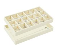 ALIIP Jewellery Trays, 2-Piece Set with 1 Empty & 1 18-Compartment Tray, Large Velvet Organiser for Jewelry Storage & Display, Beige