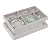 ALIIP Jewellery Trays, 2-Piece Set with 1 Empty & 1 Six-Compartment Tray, Velvet Lined with Removable Dividers for Earrings & Rings, Grey