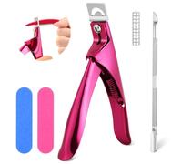 ALIIP Nail Clippers for Acrylic Nails with Cuticle Pusher and Nail File,Professional Stainless Steel Nail Tip Cutter Rustproof Sharp,Salon & Home DIY Manicure Tools,for False Nails and Tips