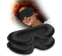 ALIIP Sleep Mask, 2 Pack 3D 100% Contoured Sleep Mask Blackout for Women Men, Zero Pressure Eye Mask with Adjustable Strap for Sleeping,Breathable & Cooling Silk Fabric for Travel, Nap,Black