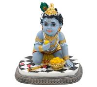 alikiki Baby Krishna Idol Statue - 5.9”H Hindu God Laddu Gopal Kneeling Enjoy Laddus India Murti Item Home Temple Mandir Shrine Altar Pooja Decor Diwali Puja Gifts for Indian Friends