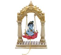 alikiki Baby Krishna on Swing - 6.7" H Hindu God Lord Krishna Idol Statue Mini India Murti Item Home Office Temple Mandir Shrine Altar Pooja Decor Diwali Puja Gifts for Indian Friends Relative