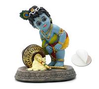 alikiki Hindu God Baby Krishna Statue - 3.7" H Indian Lord Krishna Idol Murti Diwali Pooja Gifts Car Dashboard Decor Baby Shower Wedding Return Gift Small Makhan Chor Altar Spiritual Decor