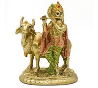 alikiki Hindu God Krishna Statue - 5.3 Inch Youth Krishna Idol and The Holy Cow Statue - Indian Buddha Statues Pooja Mandir for Home Yoga Room Decor
