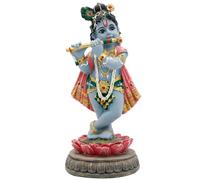 alikiki Hindu Krishna Idol Statue - 5.7”H Indian God Lord Krishna on Lotus Playing Flute India Murti Item Home Office Temple Mandir Shrine Altar Pooja Decor Diwali Puja Gifts for Indian Friends