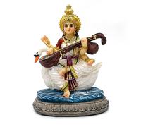 alikiki Indian Gifts Item Saraswati Statue - 5.5”H Saraswati Puja Diwali Gifts Pooja Vasant Panchami Home Office Temple Mandir Altar Yoga Studio Meditation Room Decor India Wedding Housewarming Gifts